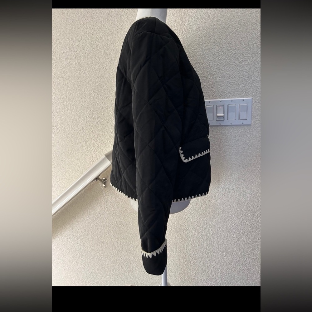 WAYF Whipstitch Quilted Black & White Buttoned Jacket Sz L Preppy Grannycore NWT - Picture 5 of 10